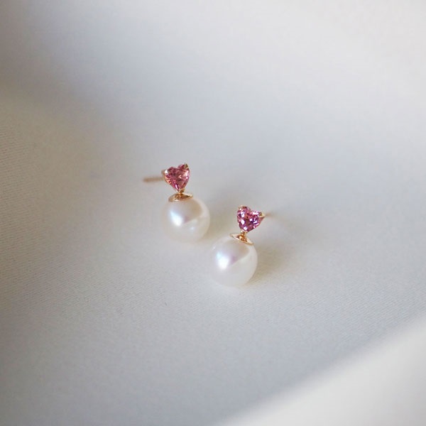 K10YGフレッシュウォーターパール/ピンクトルマリンピアス
