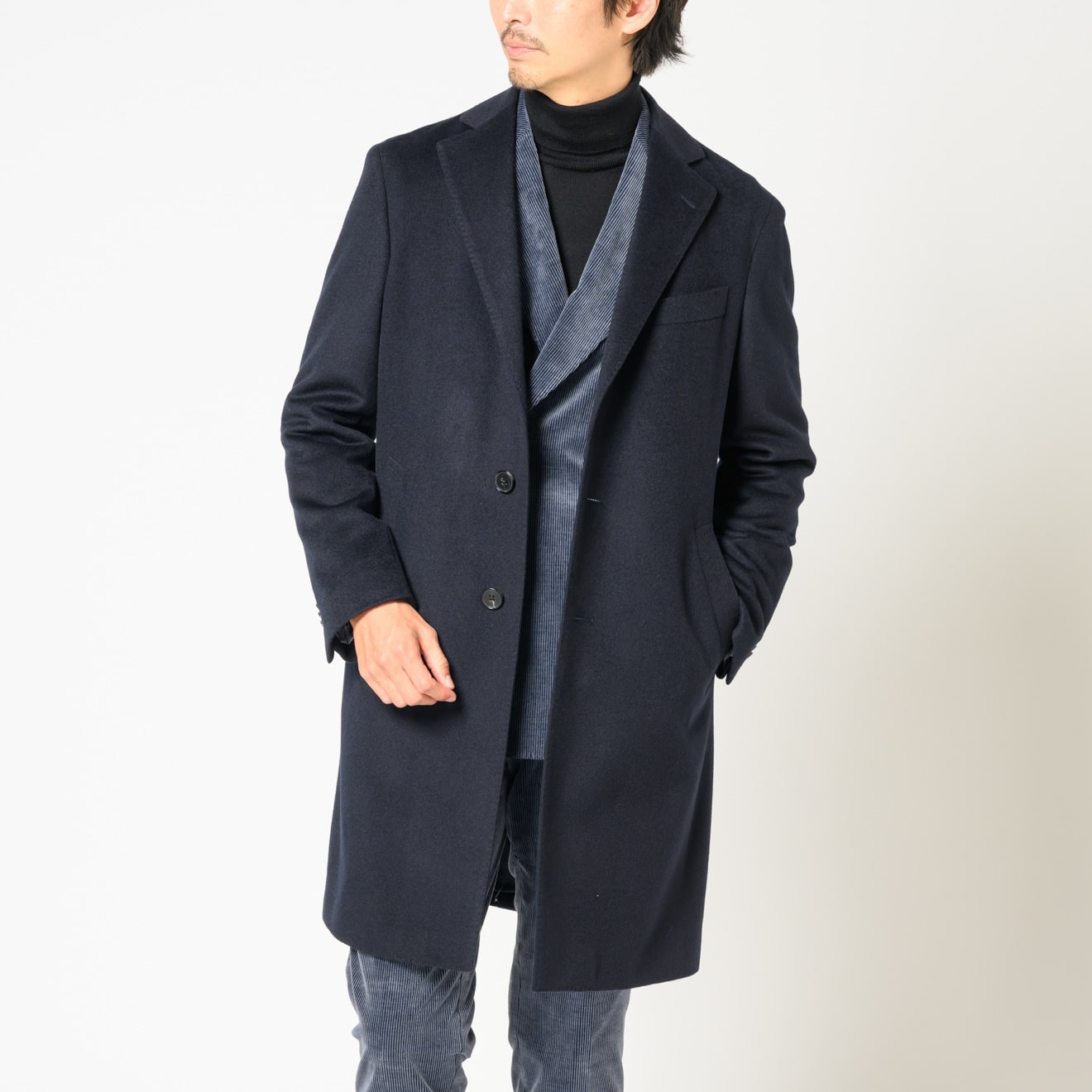 テーラーズC カシミヤ100% シングルチェスターコート ネイビー | ONLY