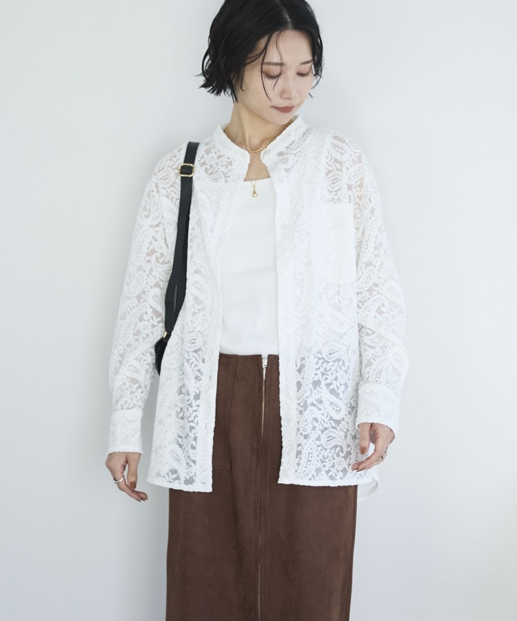 フロッキーレースバンドカラーシャツ／(F BROWN): トップス｜PMbox P&M