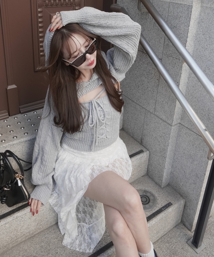 ribbon foodie tops×laceup cami set(M GRAY): トップス｜PMbox P&M