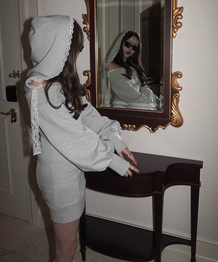 lace hoodie offshoulder mini onepiece(M GRAY): ワンピース｜PMbox