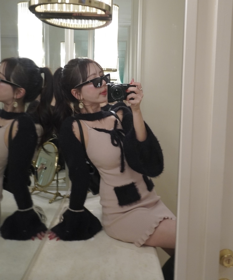 ribbon feather tops×rib onepiece set(M GREIGE): ワンピース｜PMbox