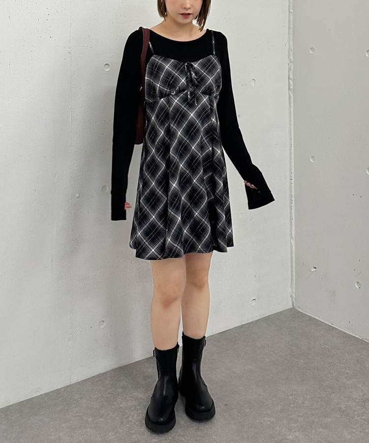 バイアスチェックアソートミニキャミワンピース(M BLACK): ワンピース