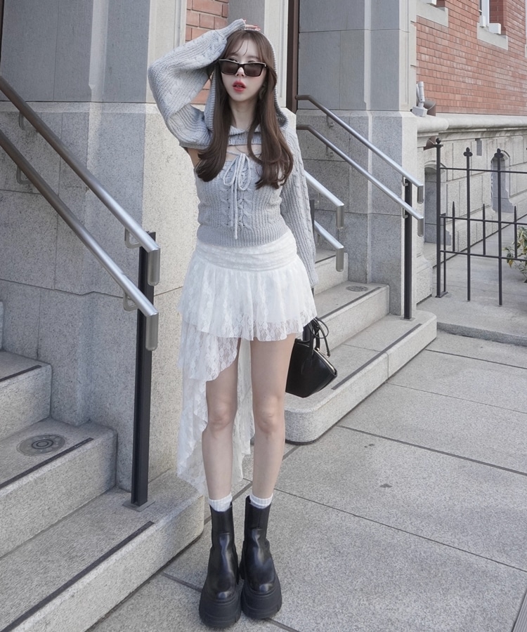 ribbon foodie tops×laceup cami set(M GRAY): トップス｜PMbox P&M