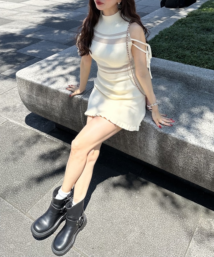 sheer border ribbon onepiece(M BLACK): ワンピース｜PMbox P&M