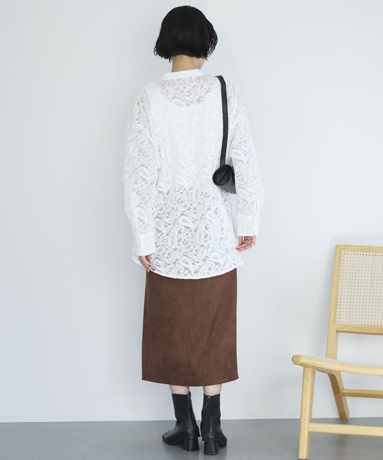 フロッキーレースバンドカラーシャツ／(F BROWN): トップス｜PMbox P&M