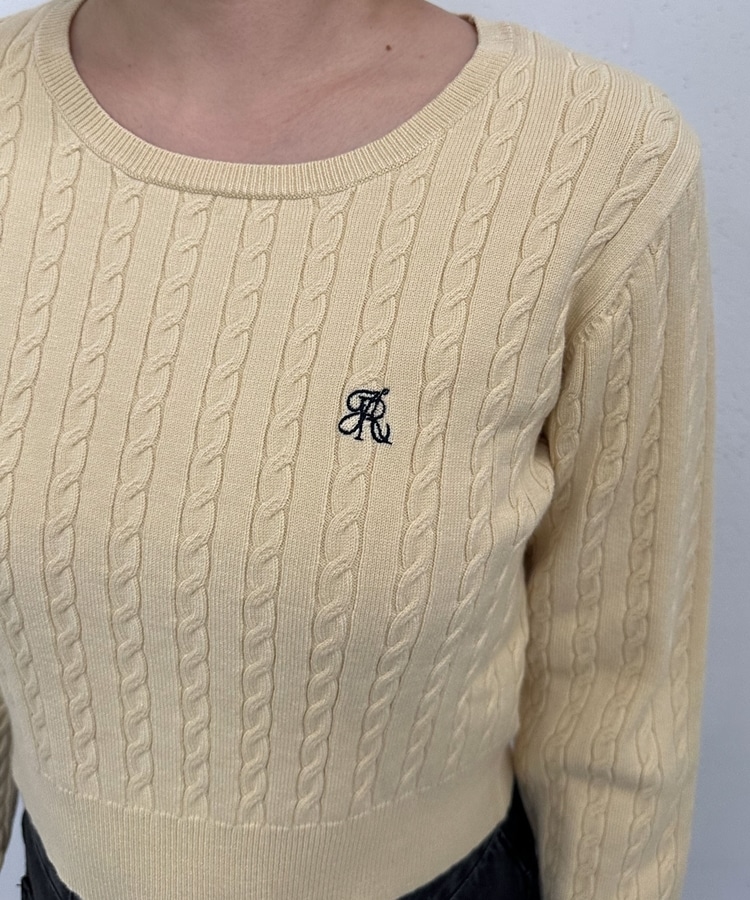 ロゴ刺繍ケーブルニットプルオーバー(M IVORY): トップス｜PMbox P&M
