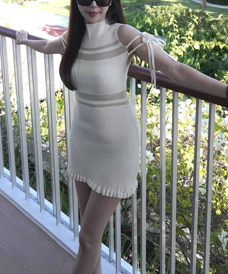 sheer border ribbon onepiece(M BLACK): ワンピース｜PMbox P&M