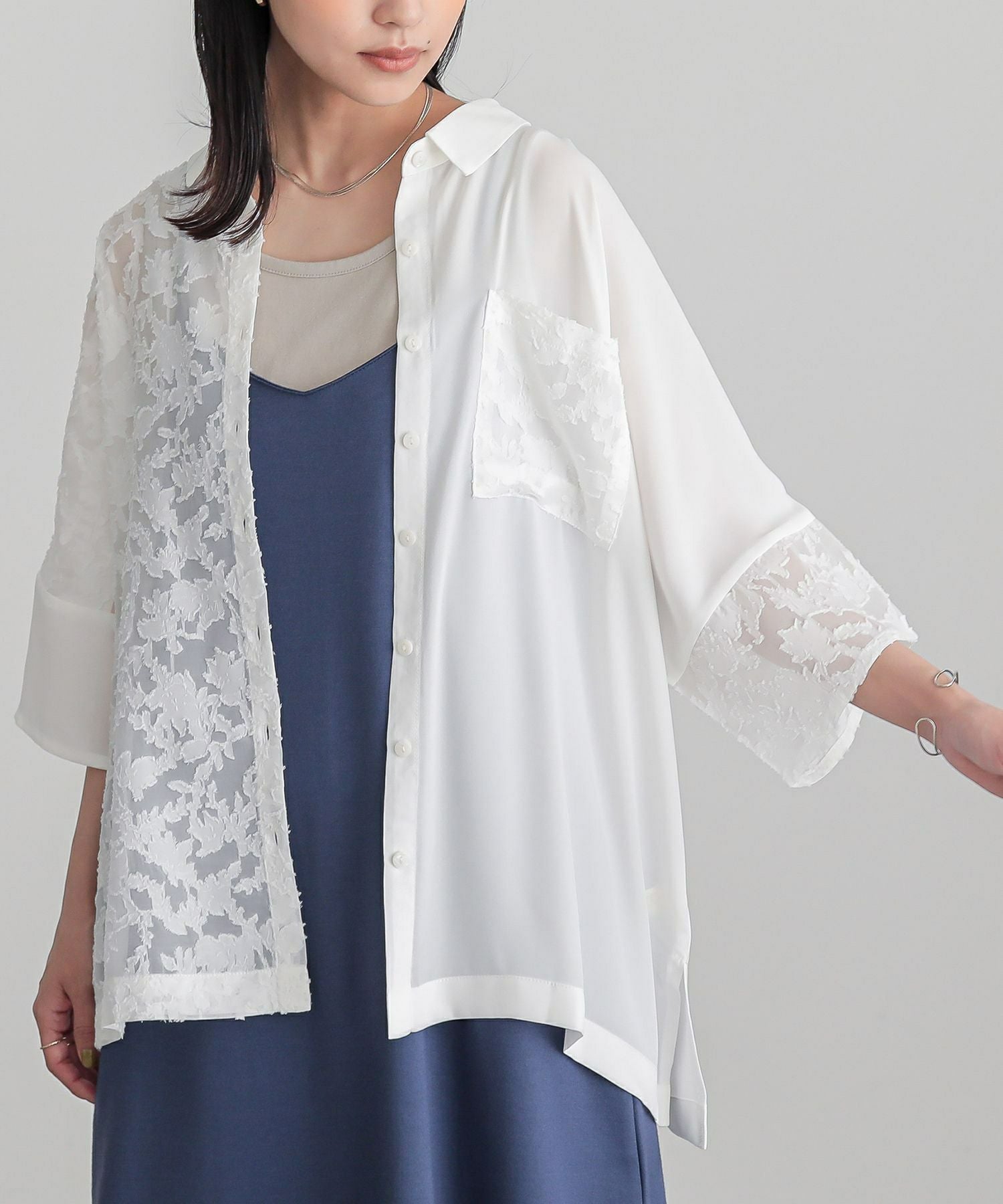 n'OrLABEL花柄シアーカットジャカードシャツ』