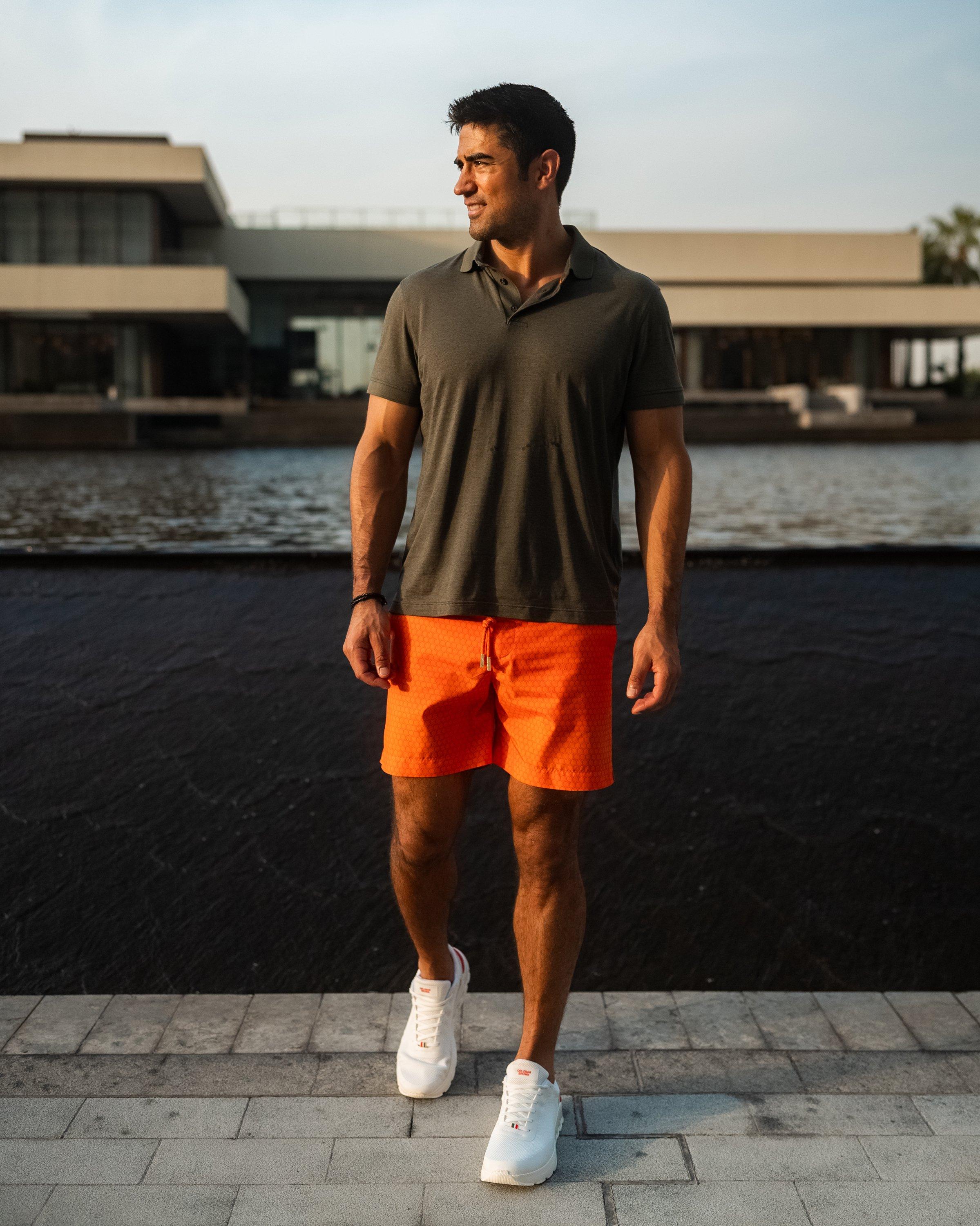 Orlebar Brown And Automobili Lamborghini | Orange Hexagon Print