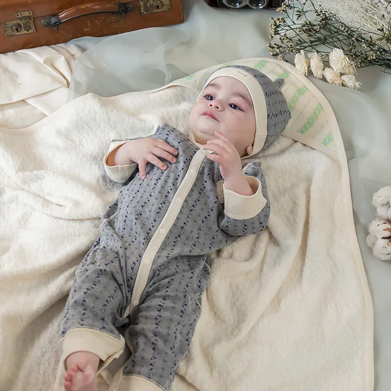 長袖ナチュラルプリントロンパースグレー 60/70サイズ | 出産祝い