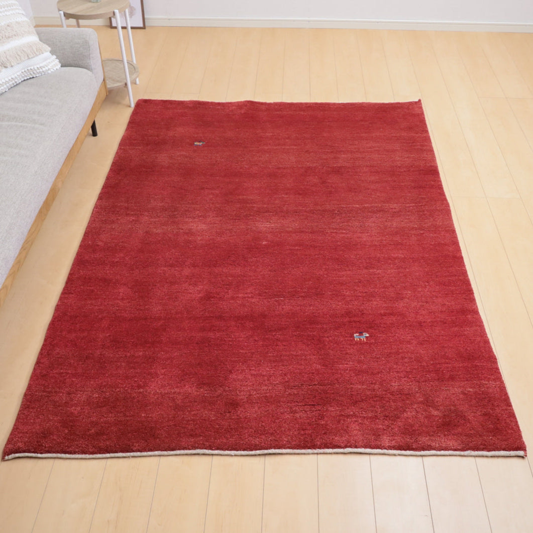 ゾランヴァリ,ギャッベ,212×150cm｜ペルシャ手織りラグ,無地レッド