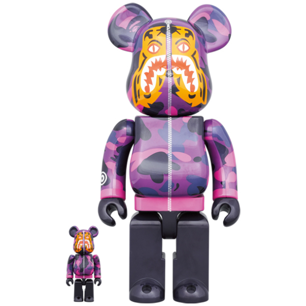 BE@RBRICK BAPE(R) CAMO TIGER 100％ & 400％ PURPLE Original Medicom