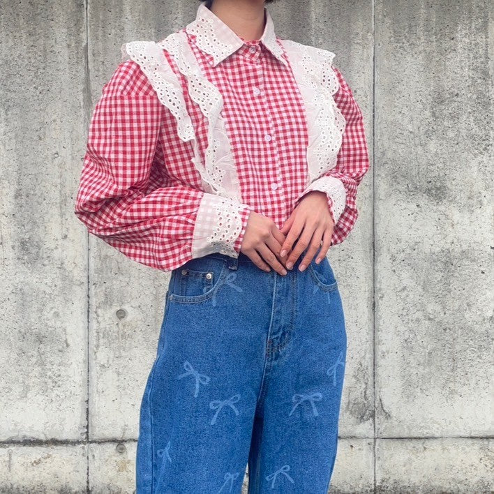 リバティポケット】バルーンキュロット ギンガムチェック ゆったり