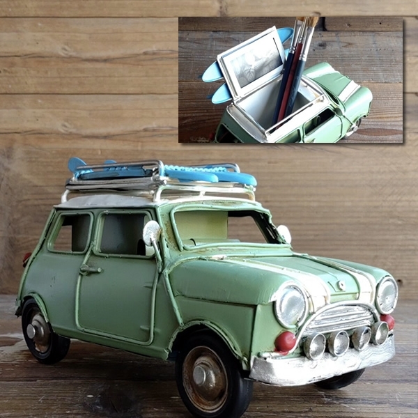 ブリキのおもちゃ車 ペンスタンド キャリングカーミニクーパー