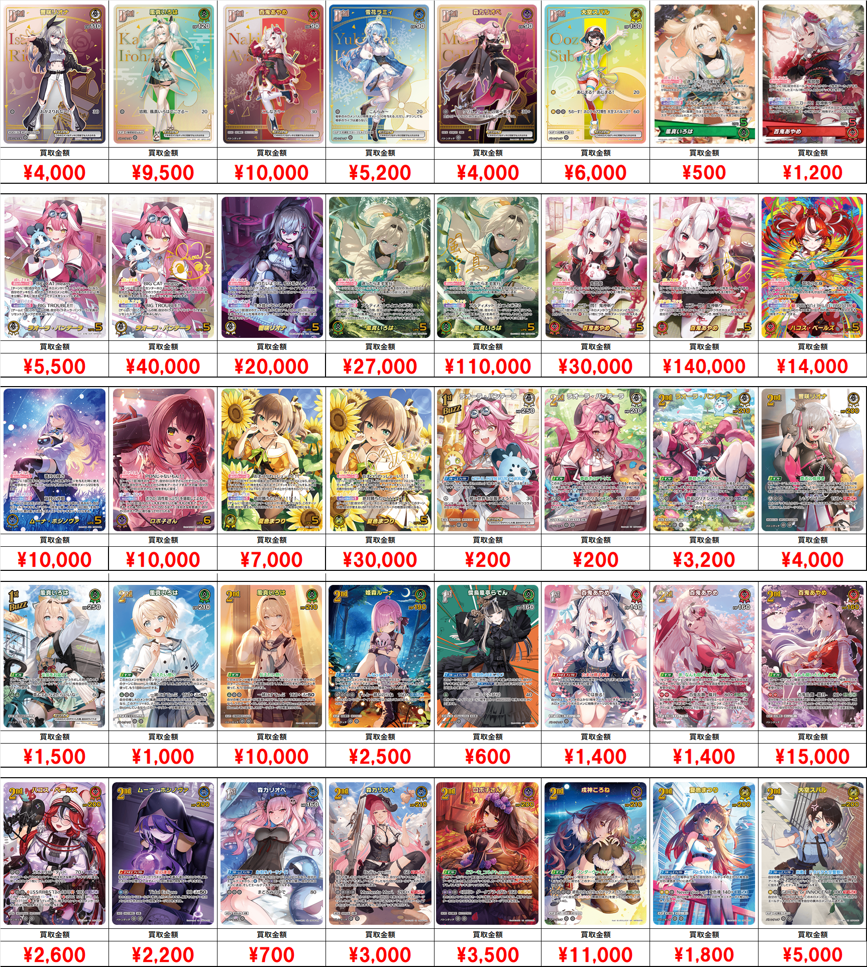 ホロライブOCG【ホロカ】買取価格表｜おたちゅう秋葉原5号店】 | おた