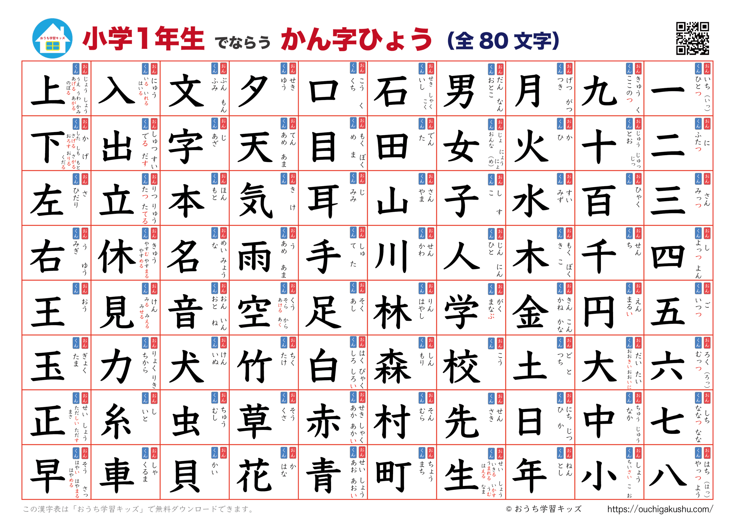 漢字表・ポスター｜小学生 | 無料プリント教材｜おうち学習キッズ