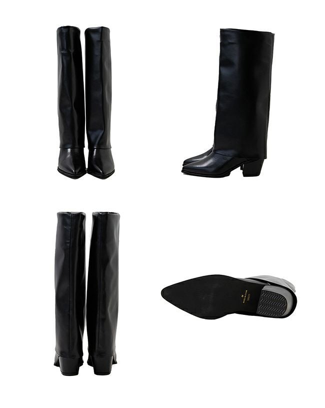 menue (メヌエ) ポインテッドトゥ ワイドシャフトロングブーツ 送料