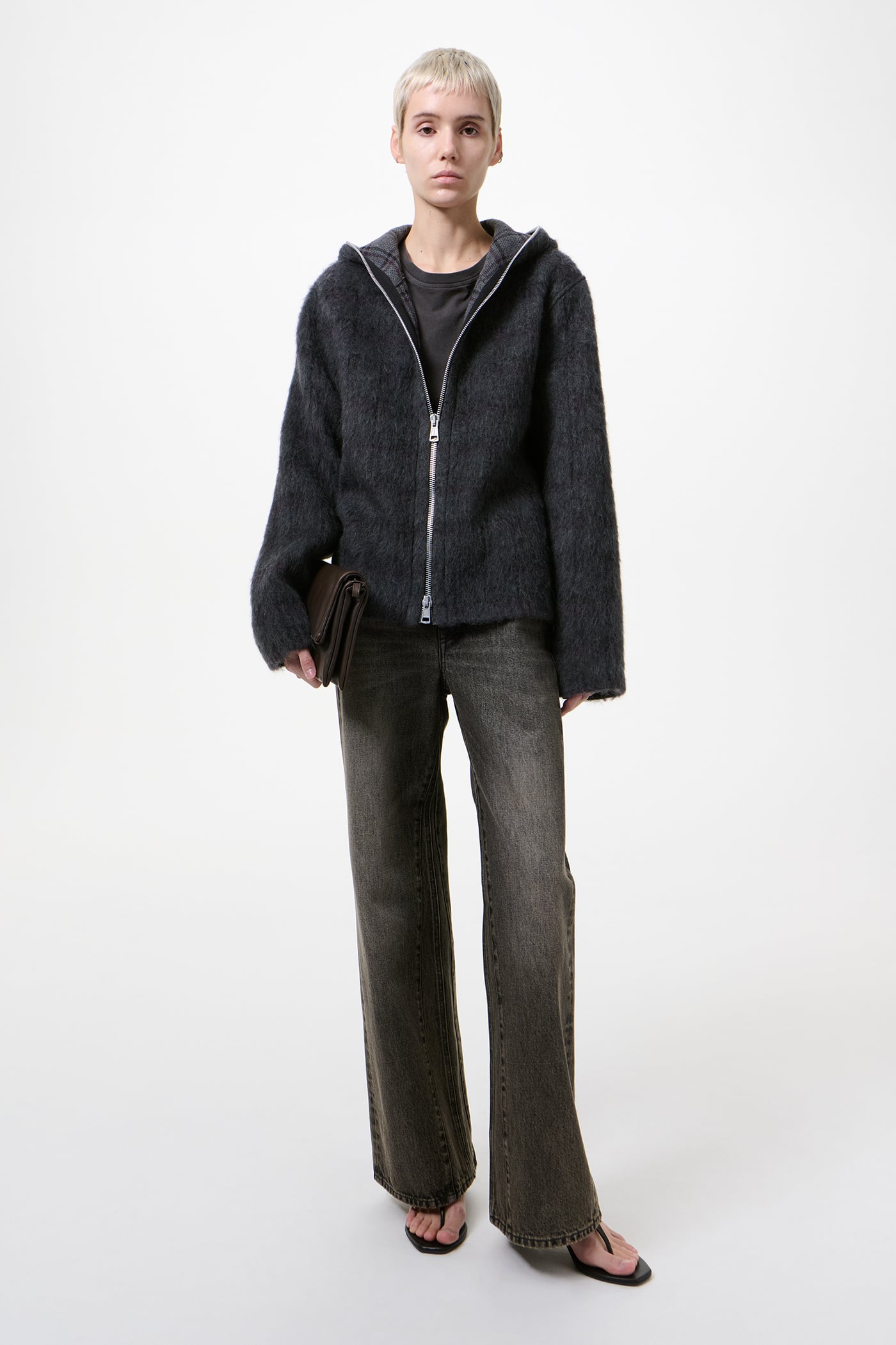 Our Legacy - Full Zip Hood Fuzzed Plum Check Hairy Wool