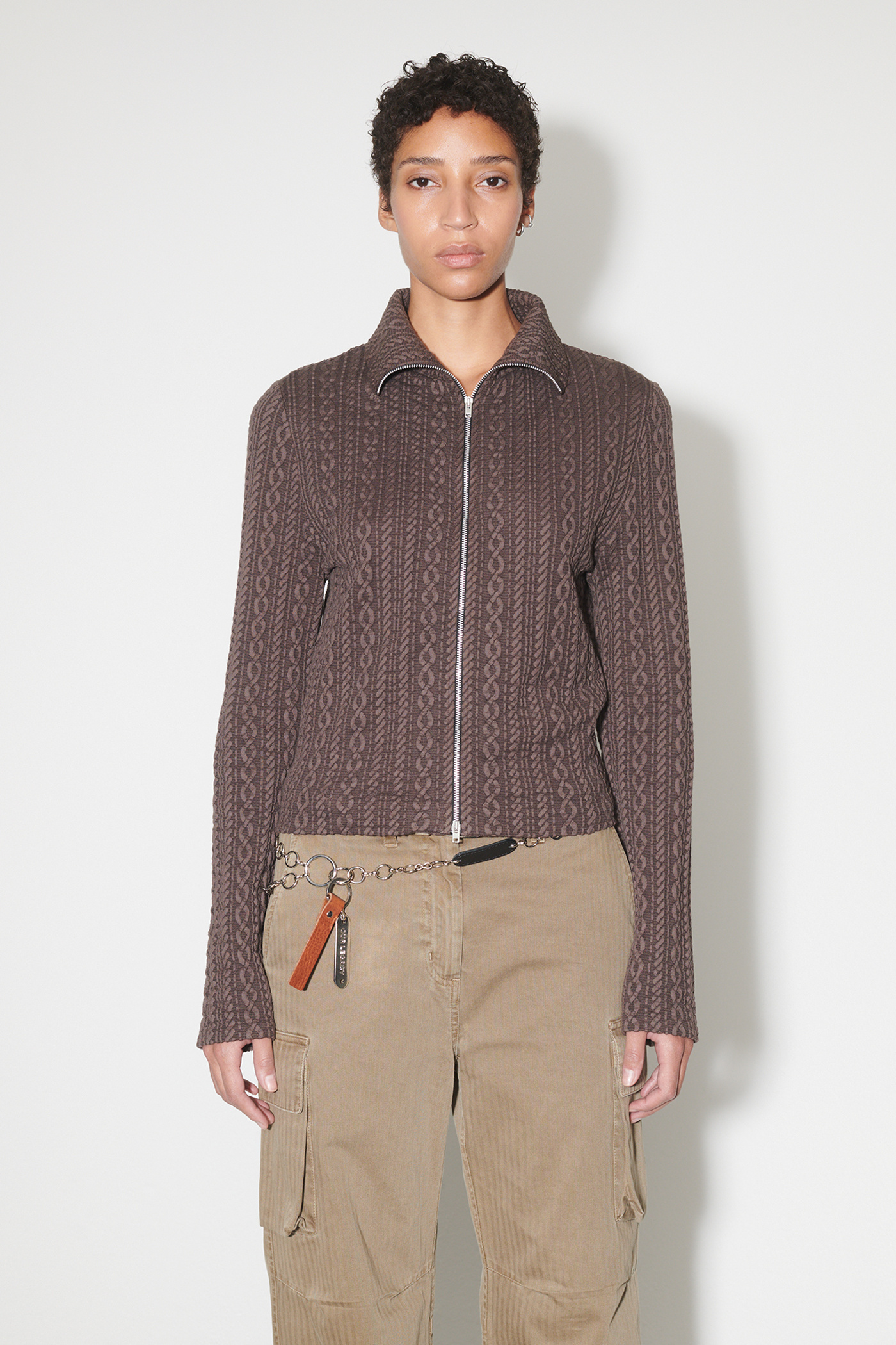Our Legacy - Slim Zip Longsleeve Indulgent Choco Cable Jacquard