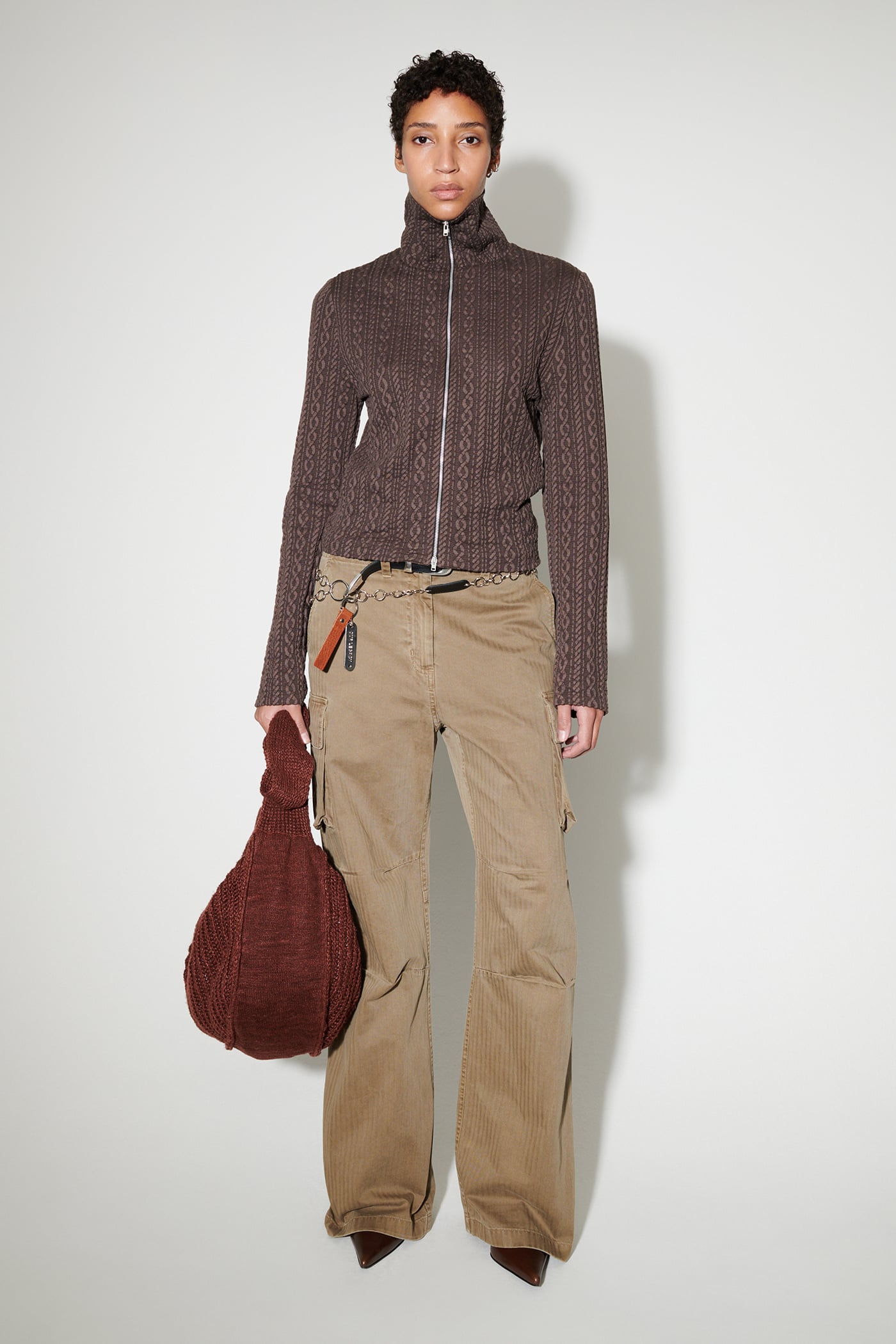 Our Legacy - Slim Zip Longsleeve Indulgent Choco Cable Jacquard