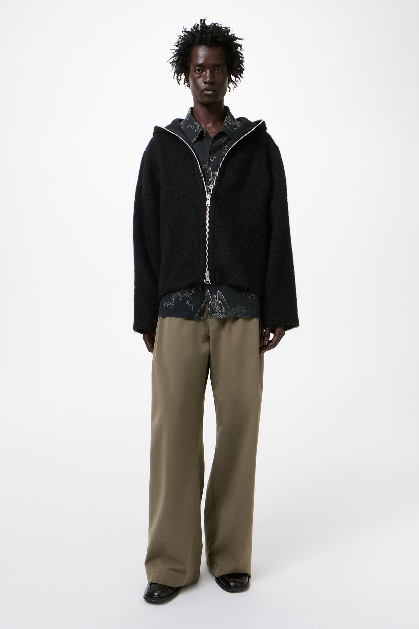 Our Legacy - Full Zip Hood Black Hairy Wool