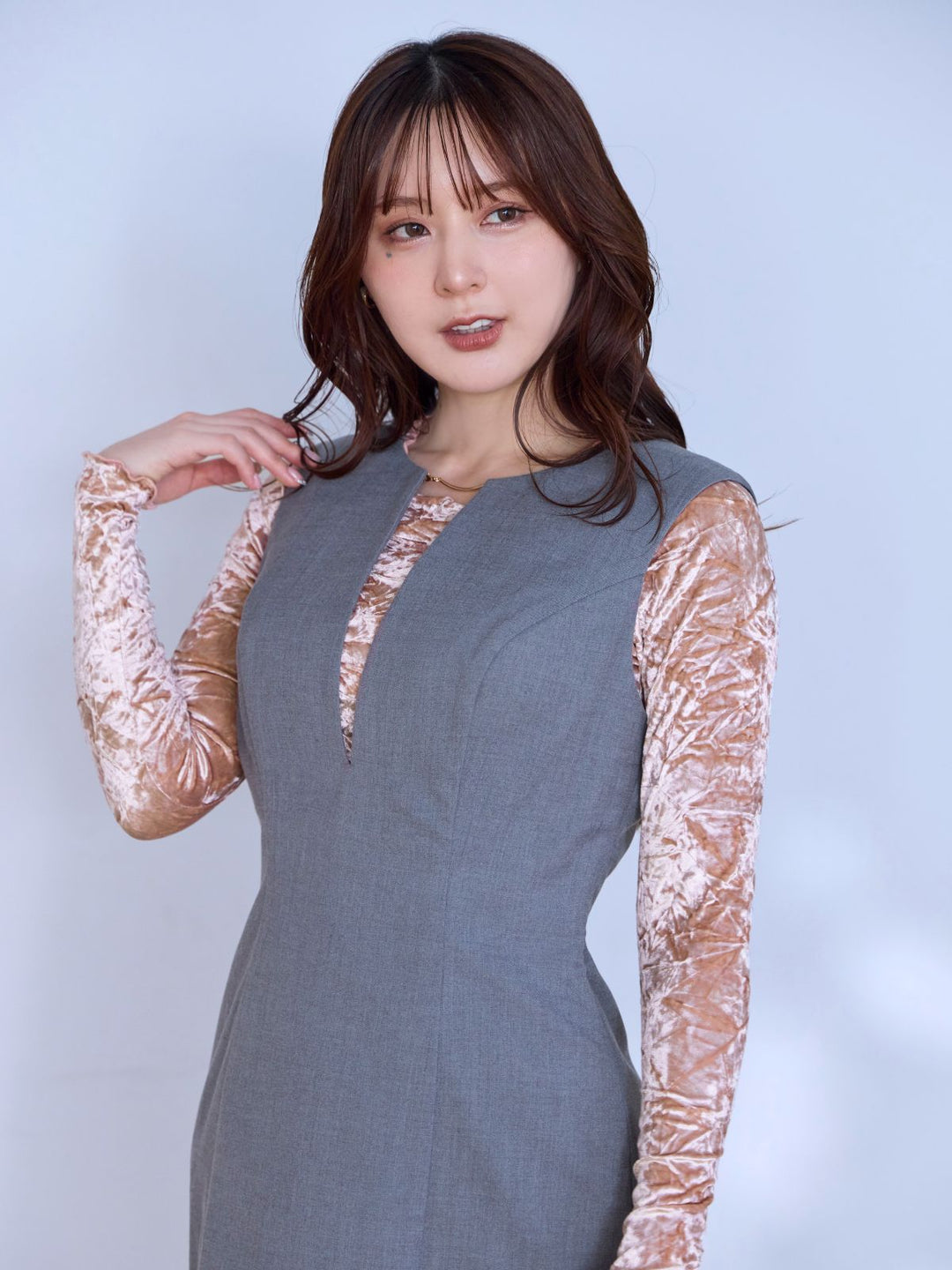 メロークラッシュベロアトップス：ピンク│胸が大きな女性のための