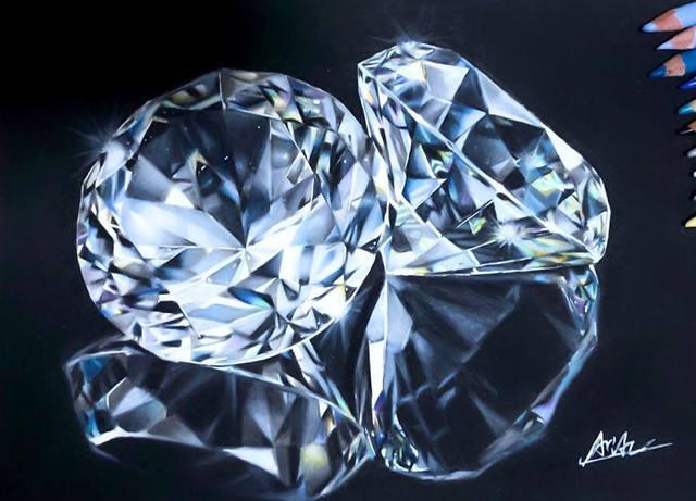 キラッと輝くダイヤモンドのスゴ技に21万いいね 色鉛筆で描かれた作品