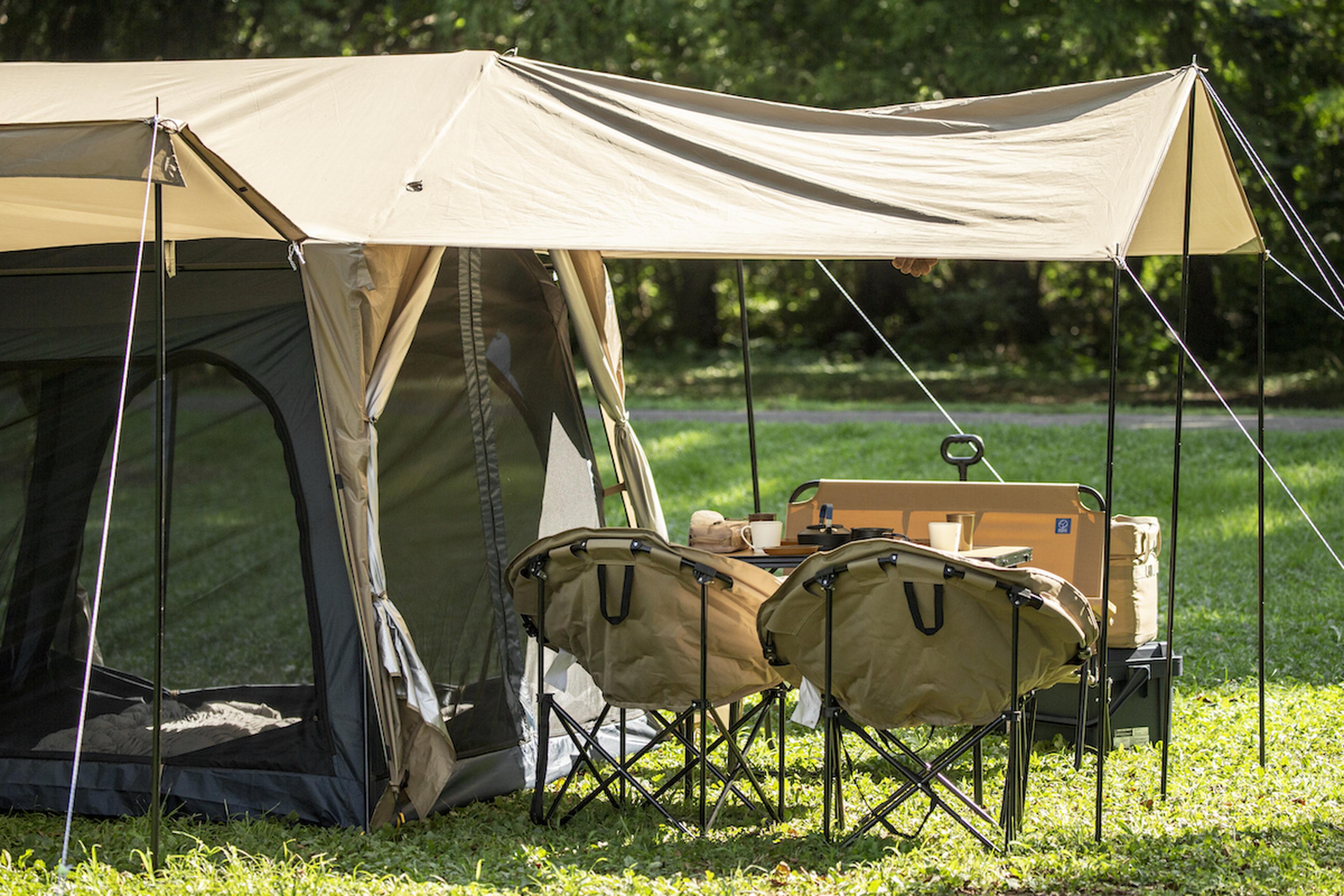 今どき快適スペックも完備。3面キャノピー可能な新感覚「ロッジ型