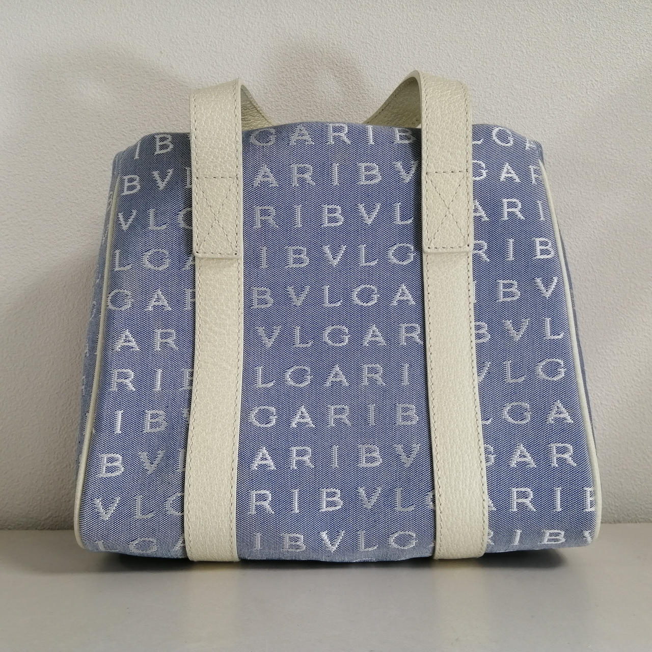 ブルガリ ロゴマニア ブルー アイボリー ミニトートバッグ BVLGARI