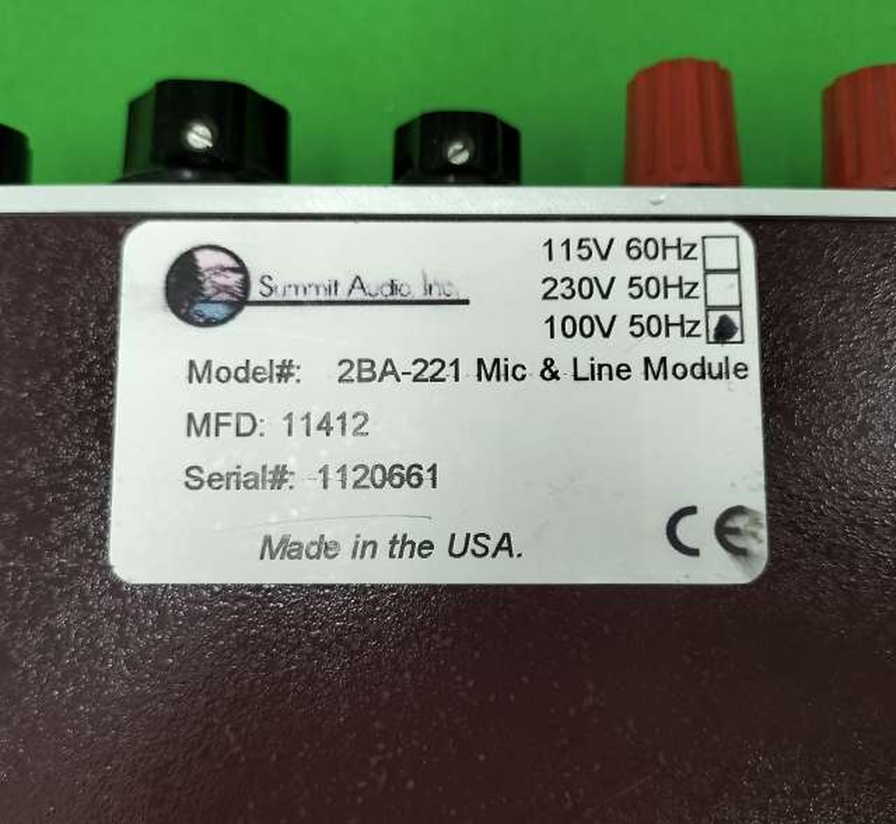 サミットオーディオ(SUMMIT AUDIO)|真空管マイクプリアンプ 【2BA-221