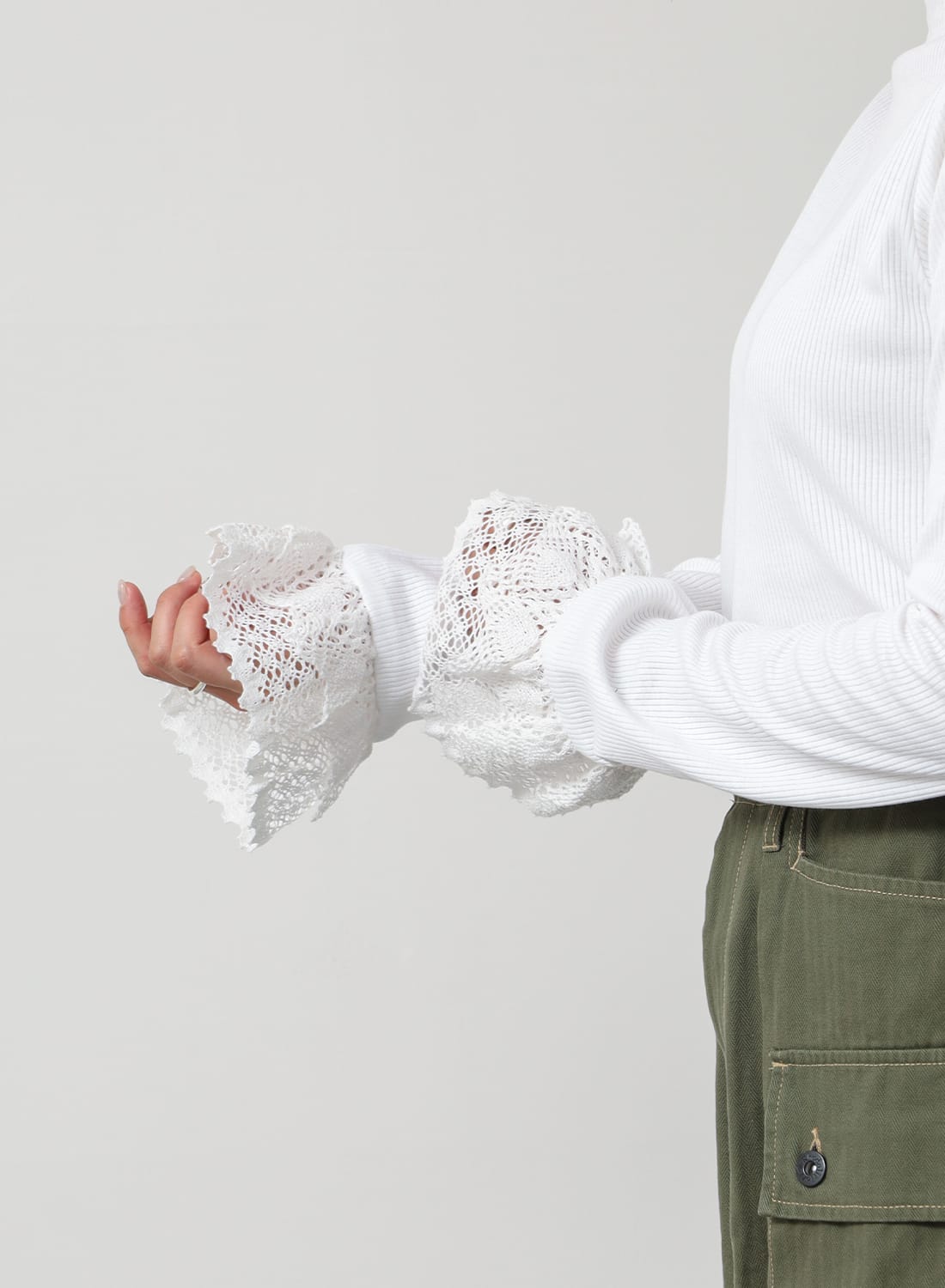 RIBBED LACE CUFF PULLOVER TEE|リブド レース カフ プルオーバー