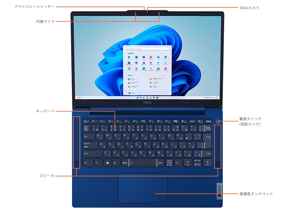 LAVIE N14 Slim、LAVIE Direct N14 Slim各部の名称・サイズ｜NEC LAVIE