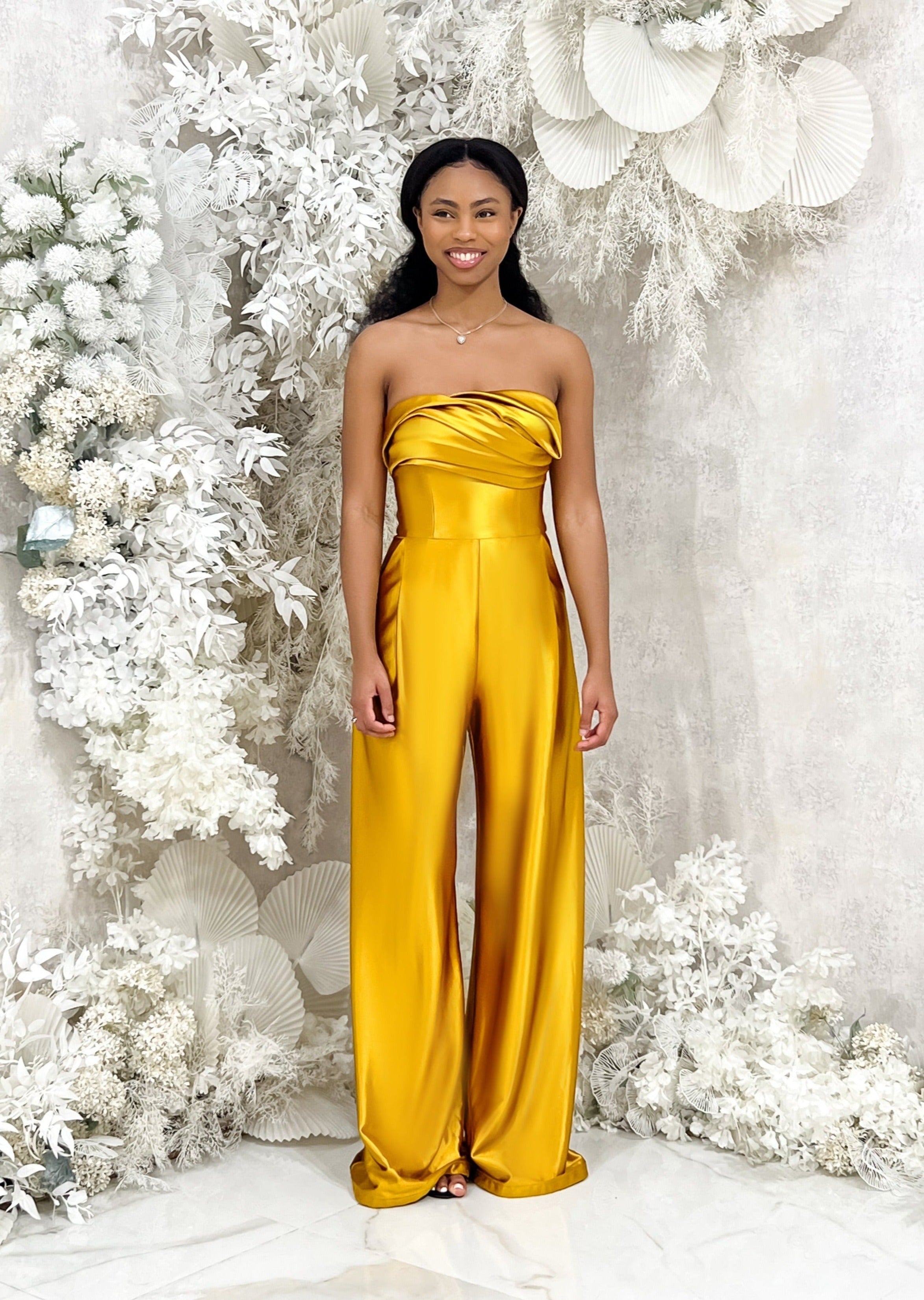 Jade Bridesmaid Jumpsuit with Bandeau Neckline | Pantora Bridal