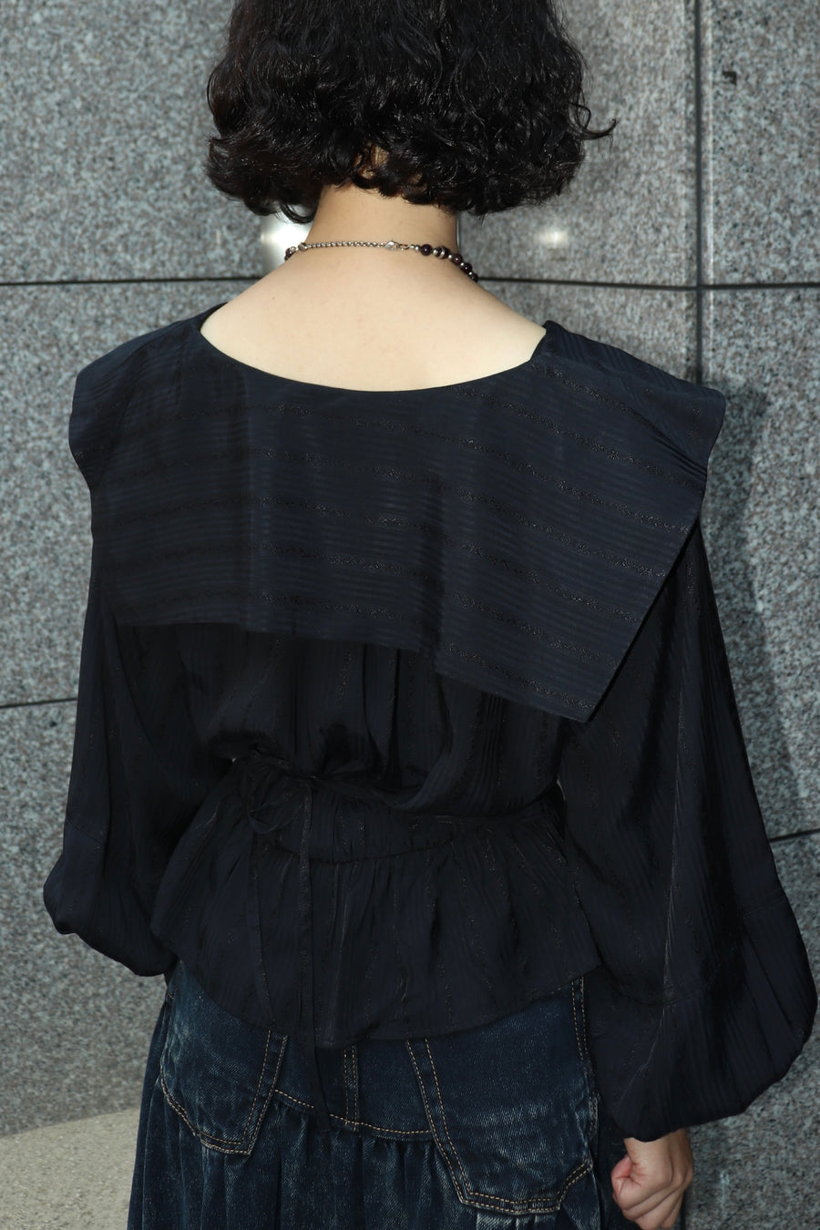 FETICO(フェティコ)のROSE jaquard stripe sailor collar blouse BLACK