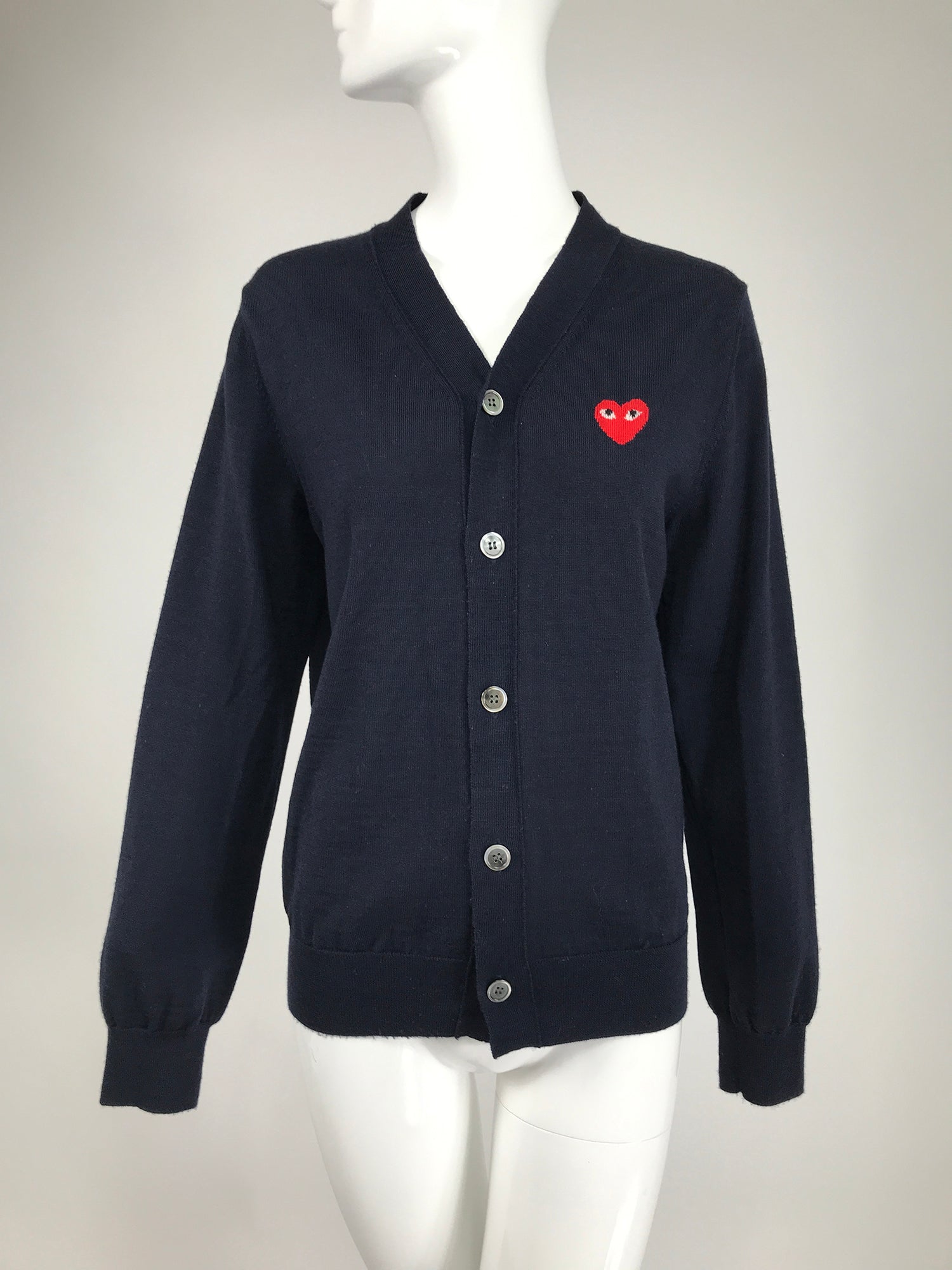 SOLD Comme des Garcons Play Dark Navy Blue Cardigan Sweater with