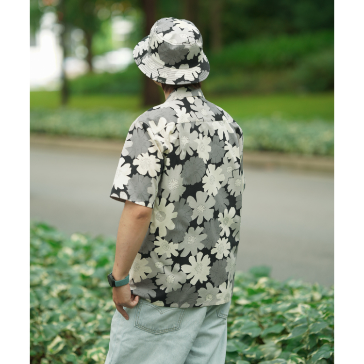 花柄 バケットハット ＜秋桜/白黒＞ | 京友禅アロハシャツ【Pagong