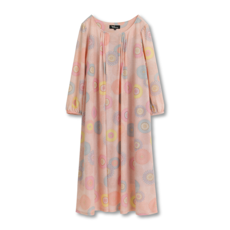 花柄 ピンタックワンピース ロング ＜菊花/桃色＞ | 京友禅アロハ