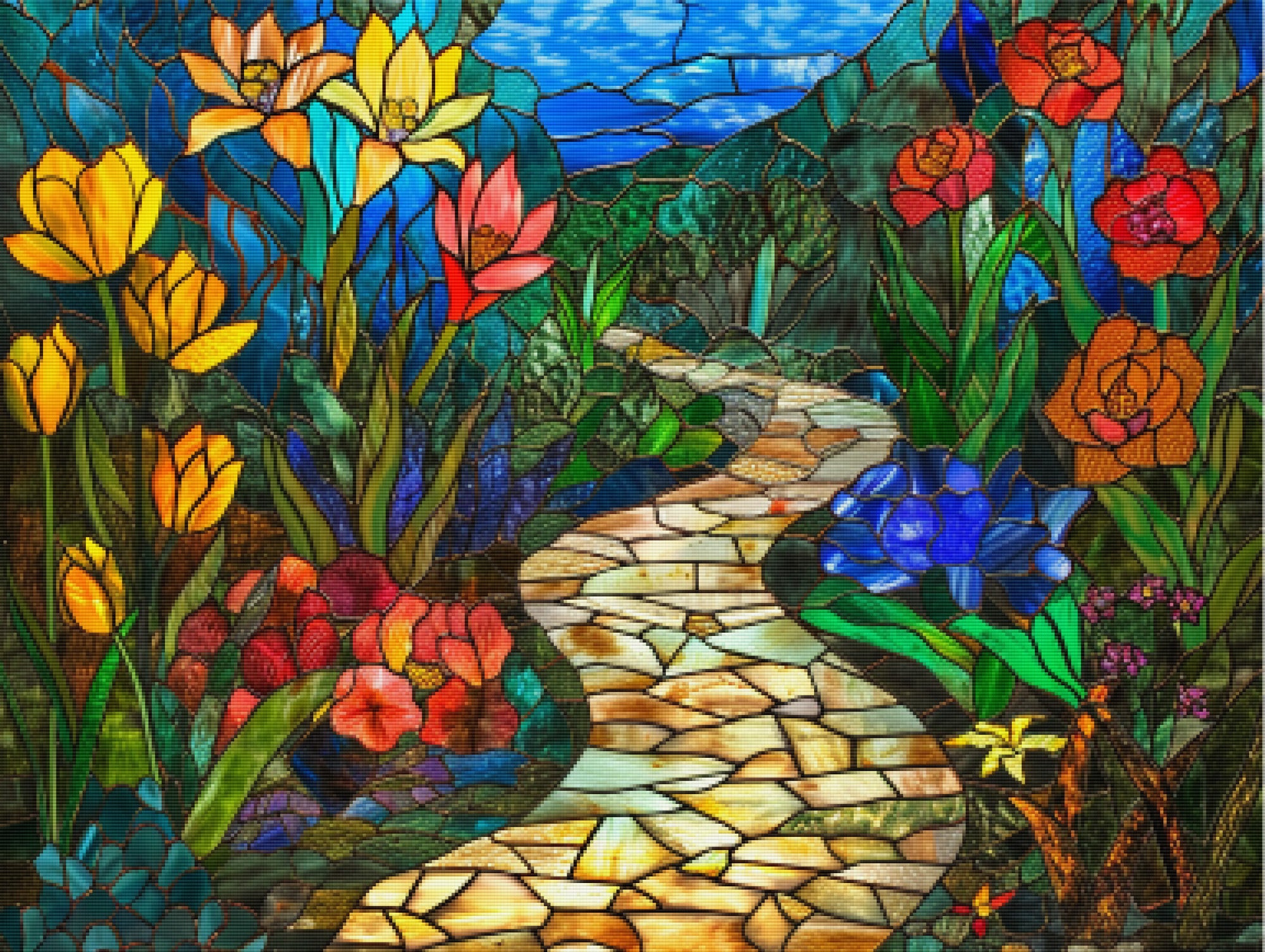 Stained Glass Garden Pathway Official Diamond Painting Kit