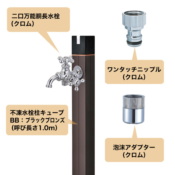 不凍水栓柱DXキューブⅢ／ブラックブロンズ（呼び長さ：1.0m）×二口