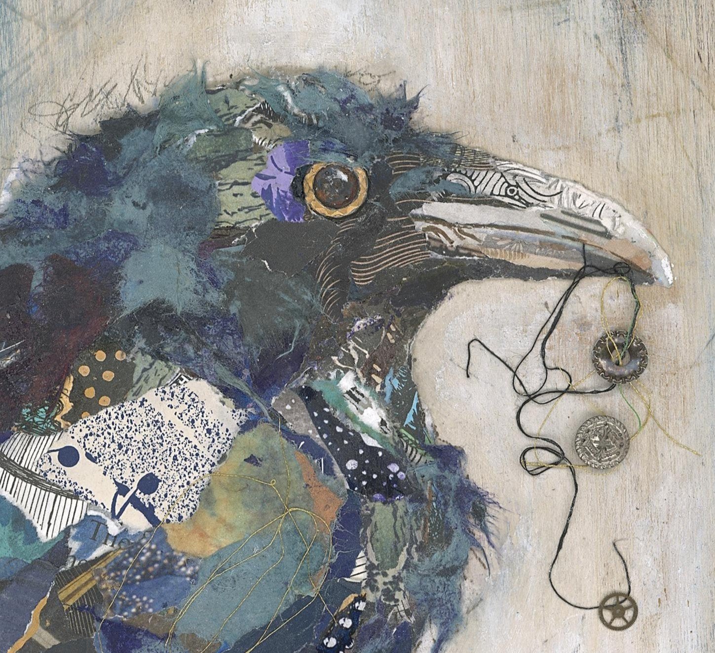 Raven With Nest Materials Collage Wall Art by Jacquie Masterson
