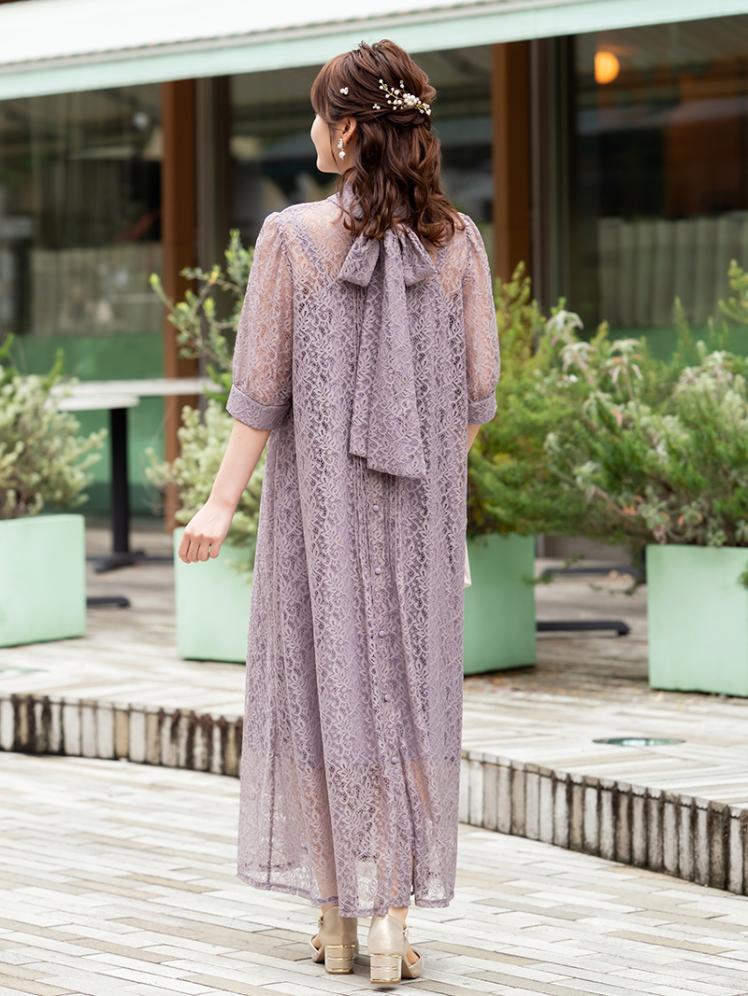 バッグリボンAラインドレス(ラベンダー)CL1-436LVD-M | パーティドレス