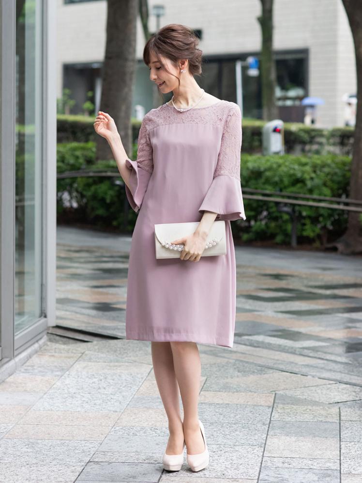 レーススリーブドレス(ピンク)SR1-269PI-M | パーティドレススタイル