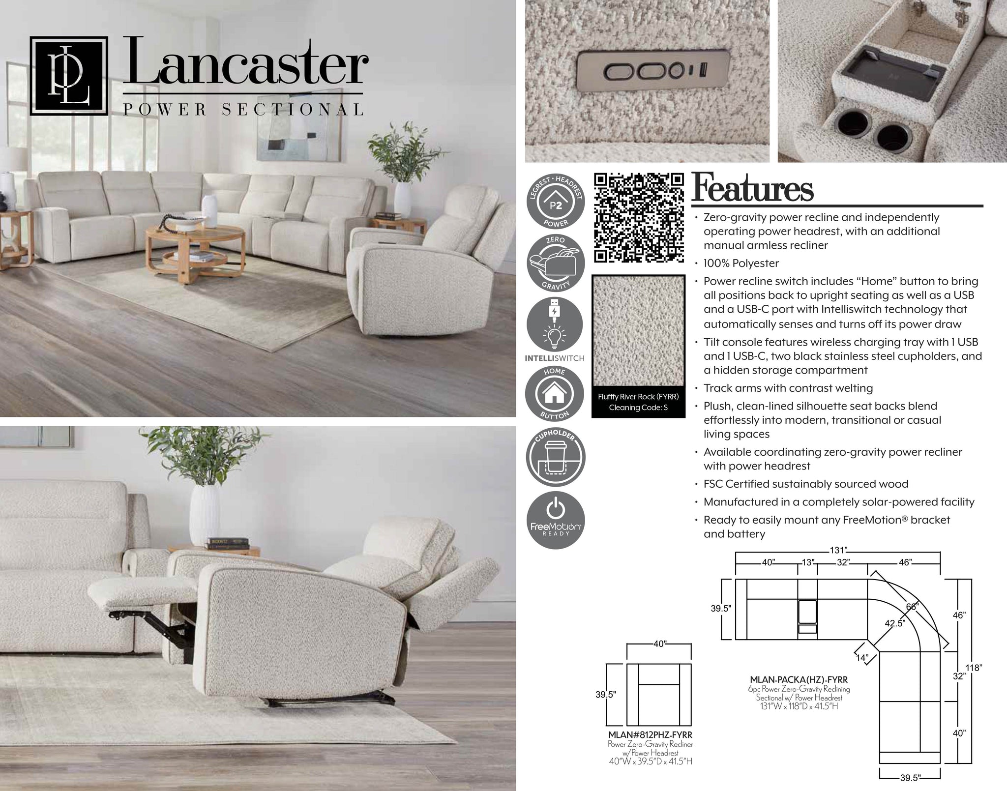 LANCASTER - FLUFFY RIVER ROCK 6pc Zero Gravity Modular Power