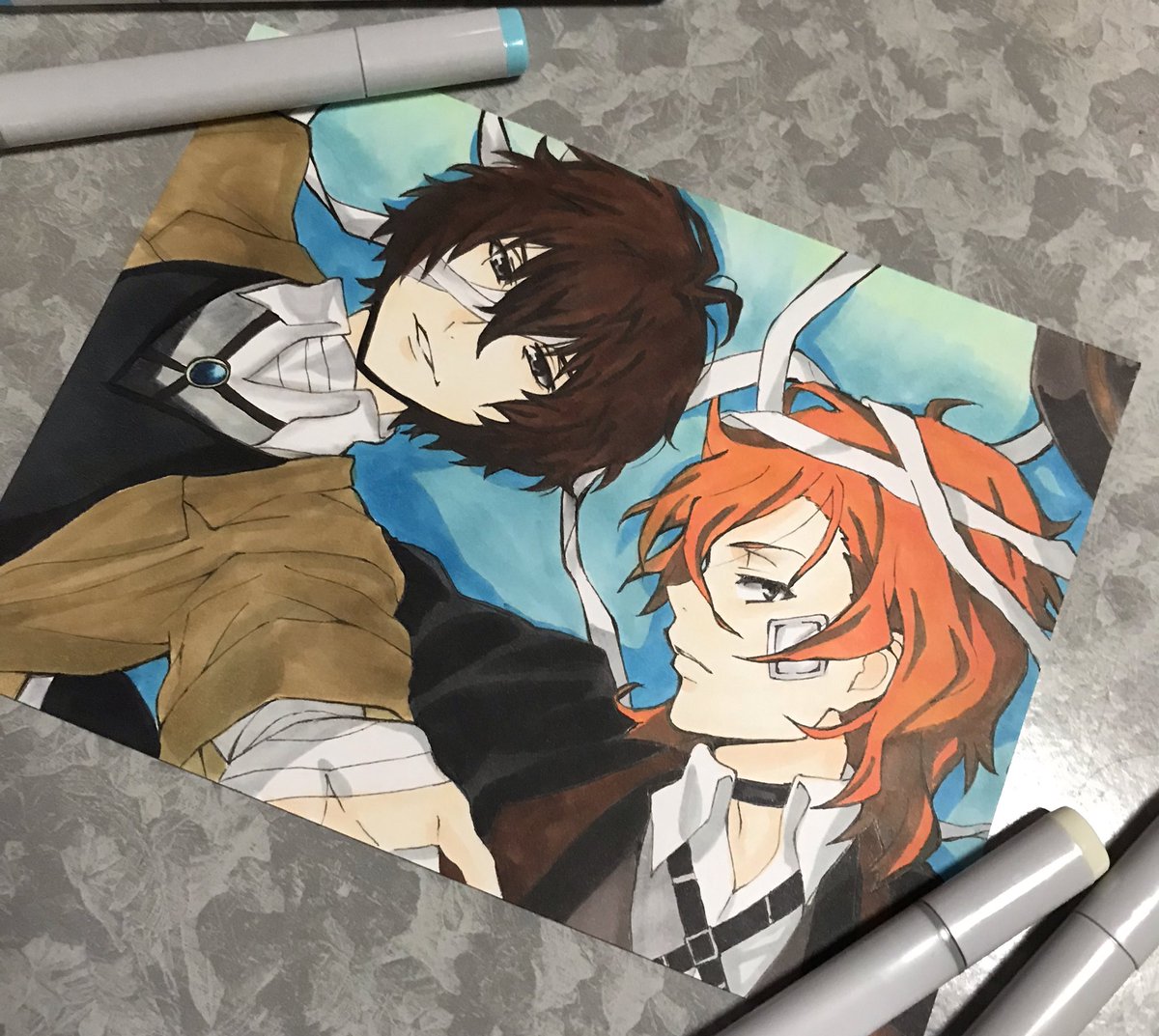 双黒完成です!!!!!!!!!! #文豪ストレイドッグス #双黒 #太宰治 #中原中