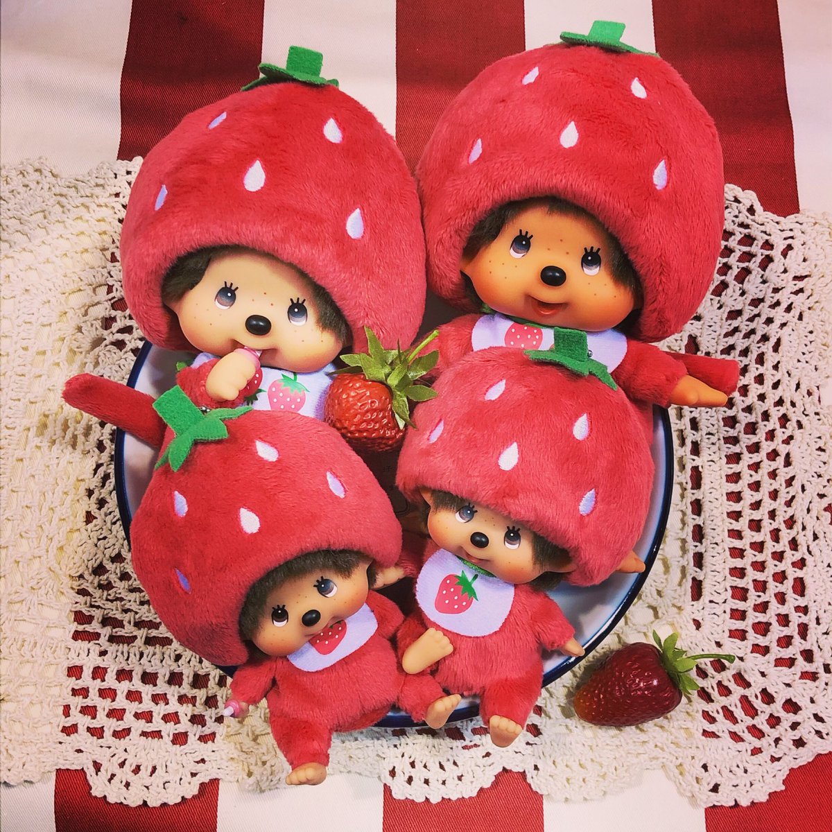 採れたてのイチゴをどうぞ🍓✨ #Monchhichi#Sekiguchi#kawaii#cute