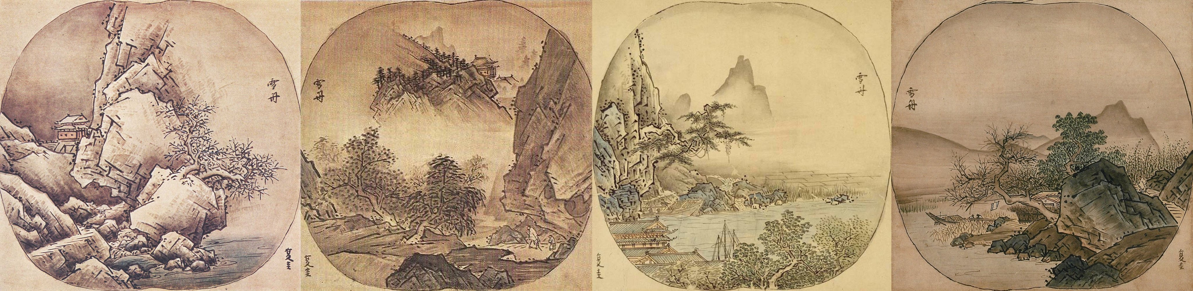 真作】押田翠雨/春馬人物図/山水図/春景山水図/掛軸☆宝船☆AD-650