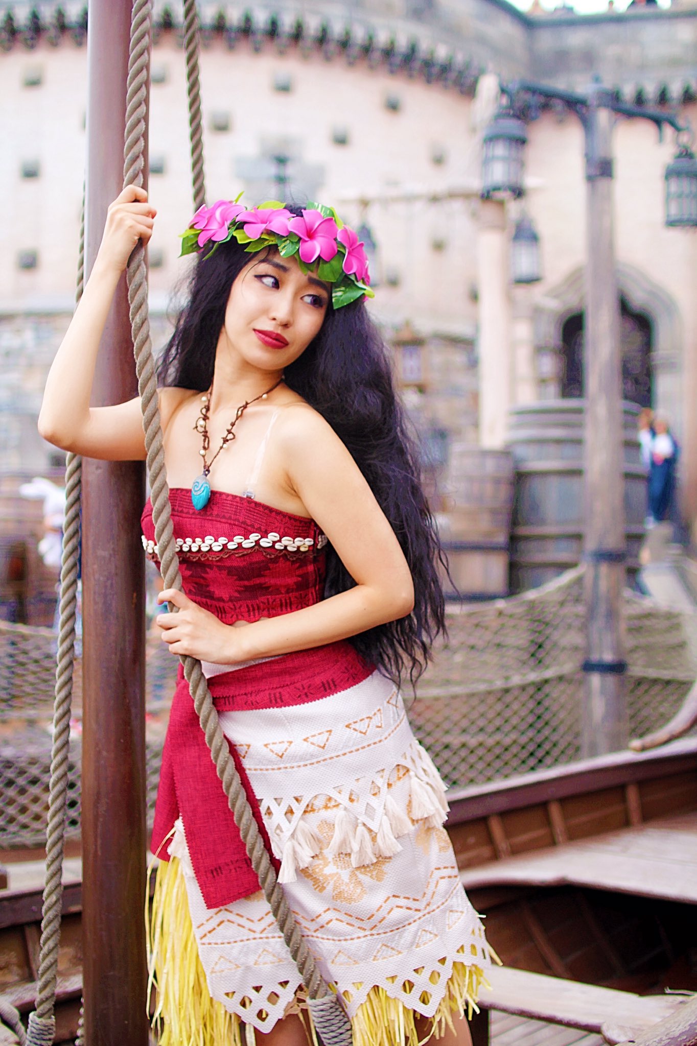 ゆ*う様 【即納】Dハロ モアナ 衣装 ウィッグ付き モアナ コスプレ衣装