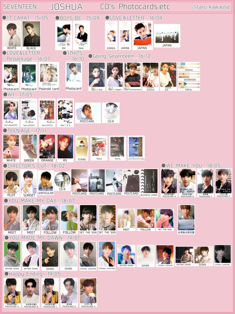SEVENTEEN セブチ トレカ一覧 過去トレカ 歴代アルバムトレカ ジョシュア