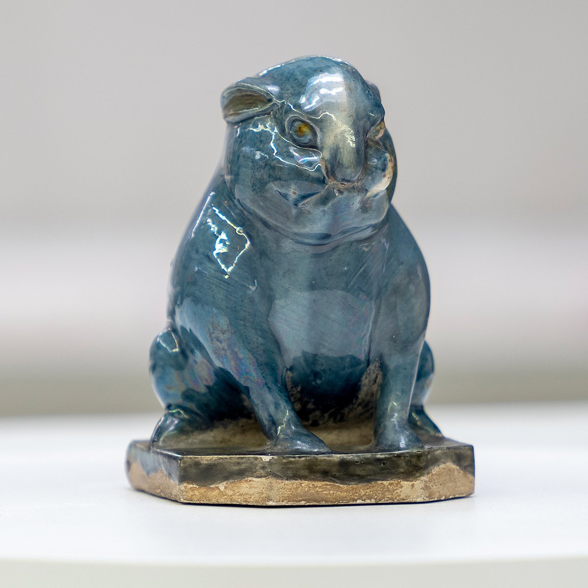 中国 唐代 藍釉俑 猫 珍品 I40-3中国 唐代 藍釉俑